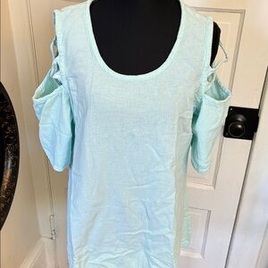 226 Oh My Gauze! Light Aqua Cold-Shoulder Tunic